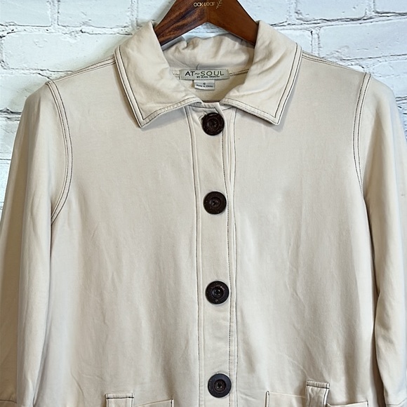 At Soul By Ann Trinity Khaki Large Brown Button Front Pocket Jacket Size Small - Picture 3 of 9